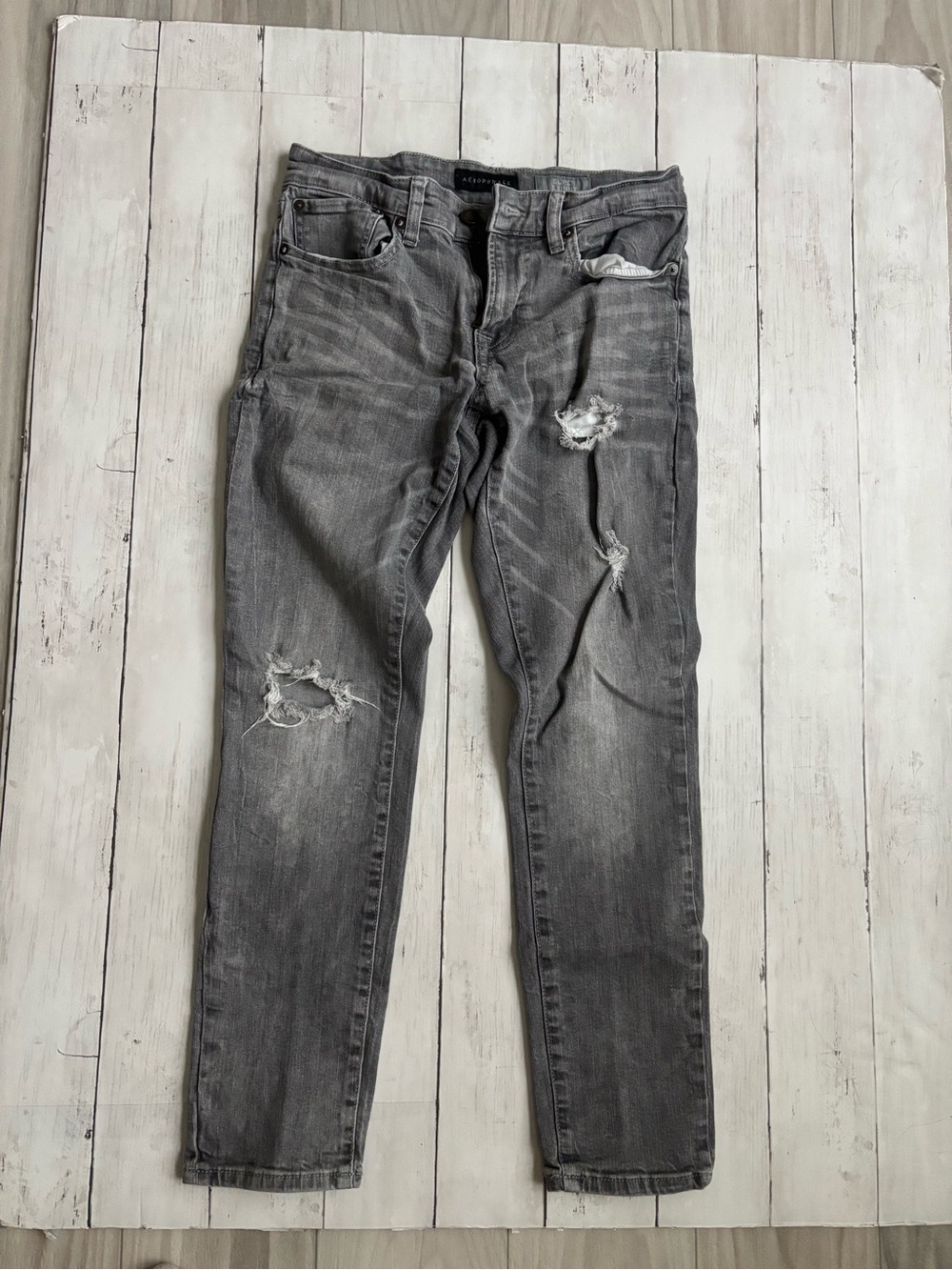 Womens Aeropostale Slim Straight Distressed Gray Jeans